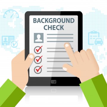 Background check on a tablet in cartoon image
